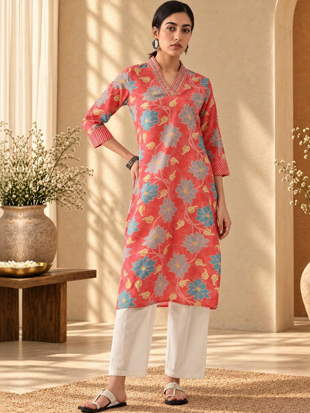 Sabhyata Women Floral Printed Thread Work Indie Florals Kurta