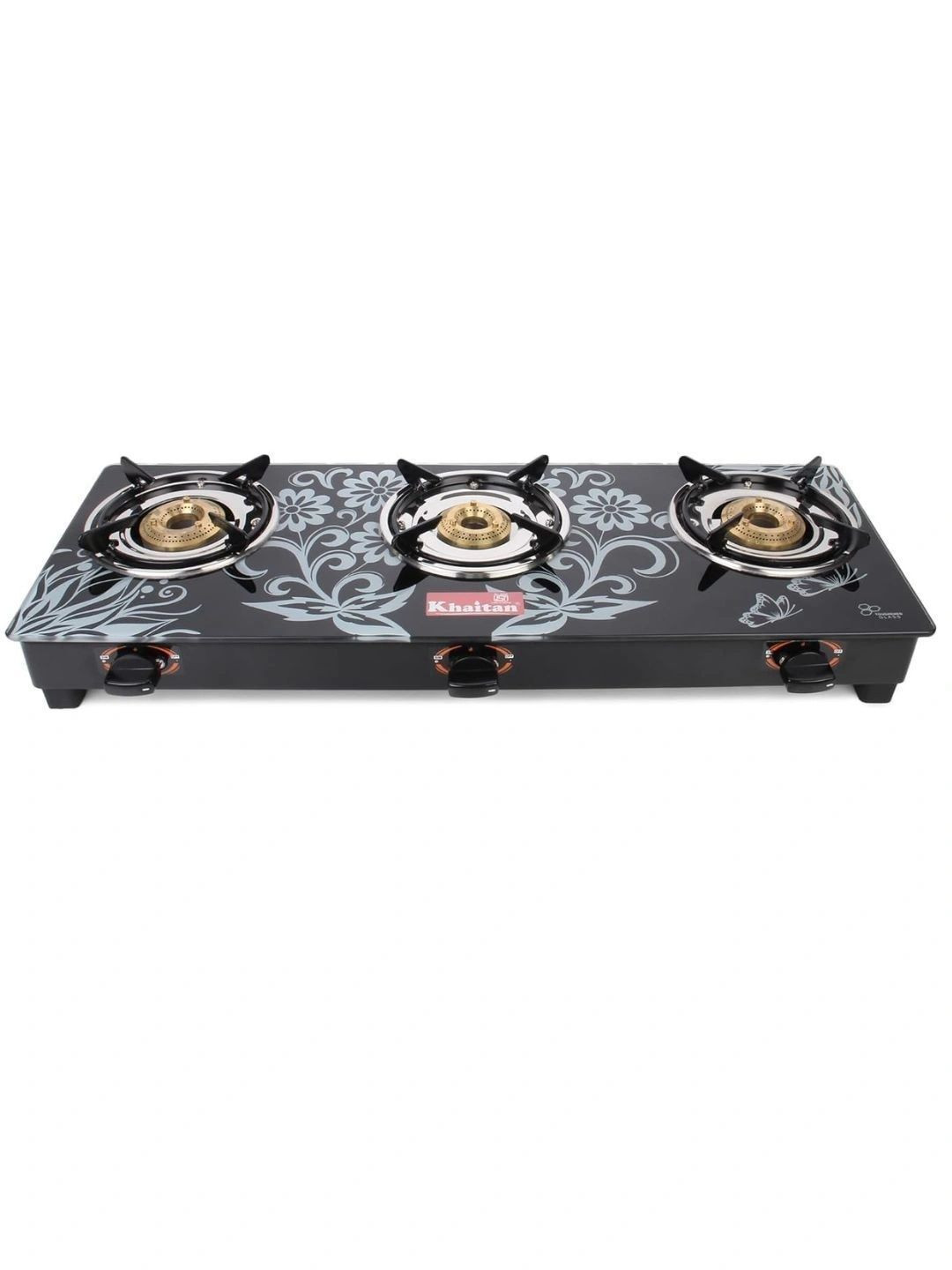 Khaitan Black Glass 3 Burners LPG Gas Stove