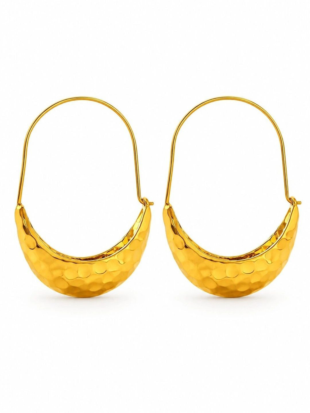DIVING SWAN Women 18K Thick Gold Plated Tara Crescent Textured Hoops Earrings