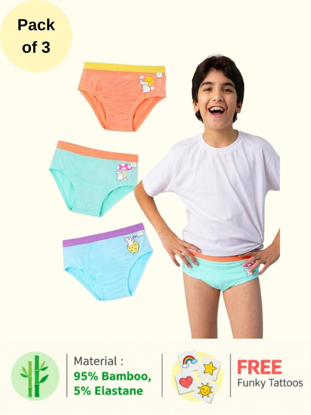 SuperBottoms Pack Of 3 Boys Printed Basic Briefs