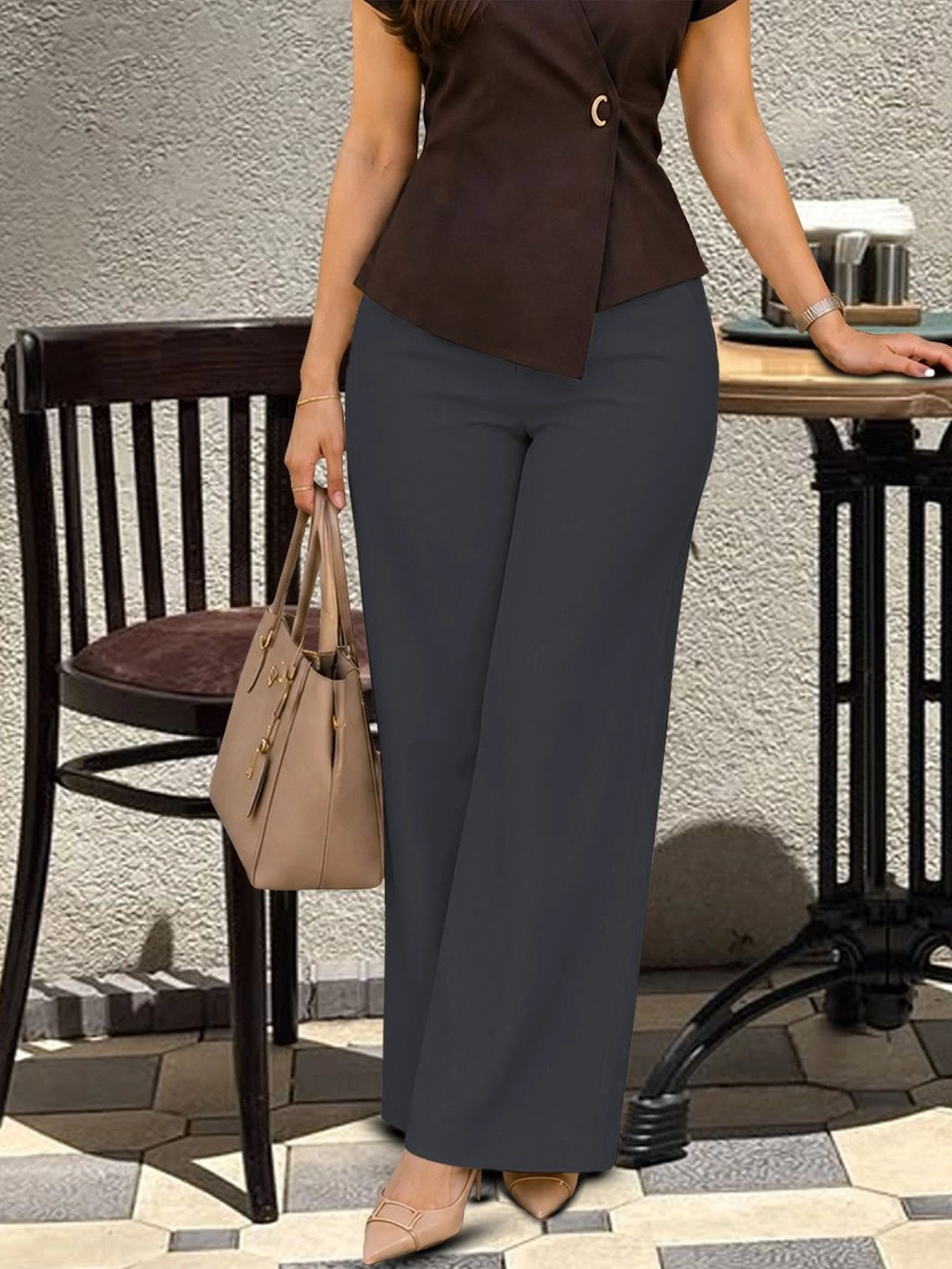 CILIMILI Women Relaxed Straight Leg Straight Fit High-Rise Easy Wash Trousers