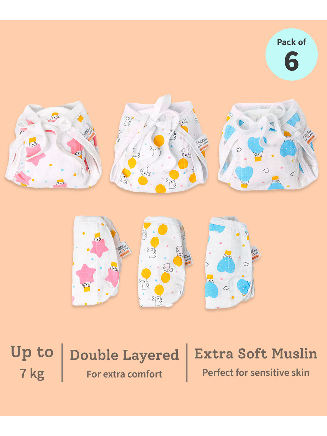 SuperBottoms Unisex NewBorn Baby Essential Muslin Basic LangotNappy 6P