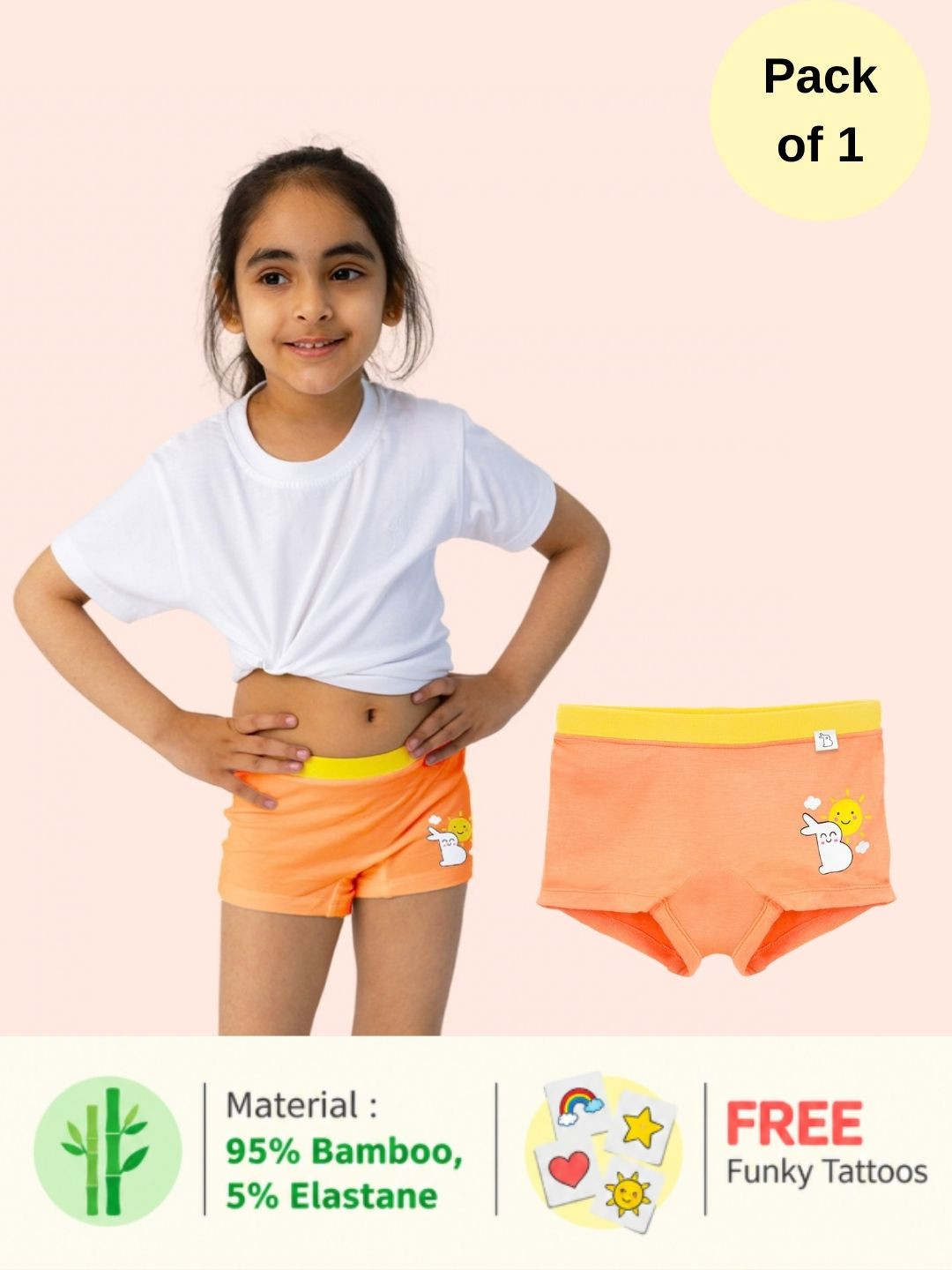 SuperBottoms Girl Supersoft Premium Antimicrobial Mid-Rise Bamboo BoyShorts Briefs