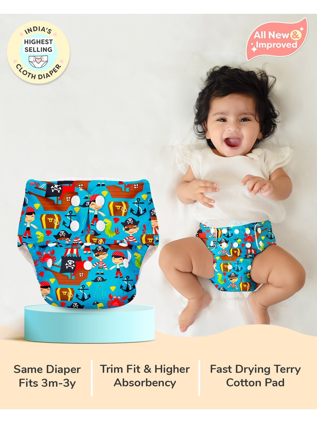 SuperBottoms Basic Cotton Cloth Diapers for Babies Adjustable & Washable