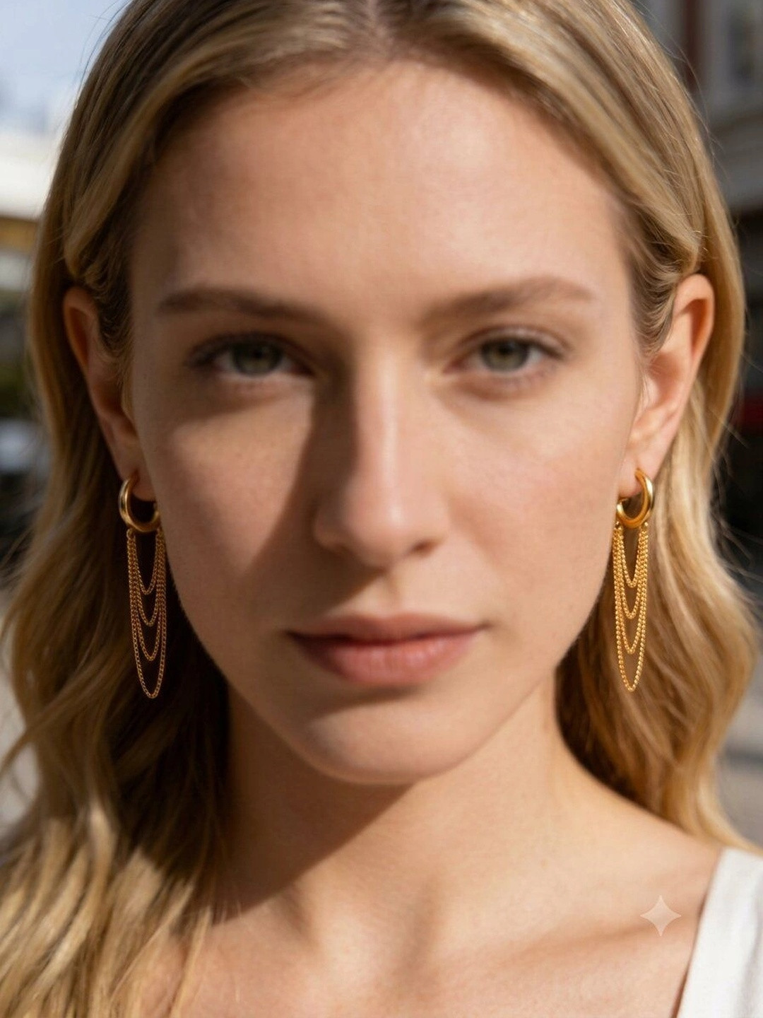 DIVING SWAN Women 18K Thick Gold Plated Diya Chain Drop Earrings
