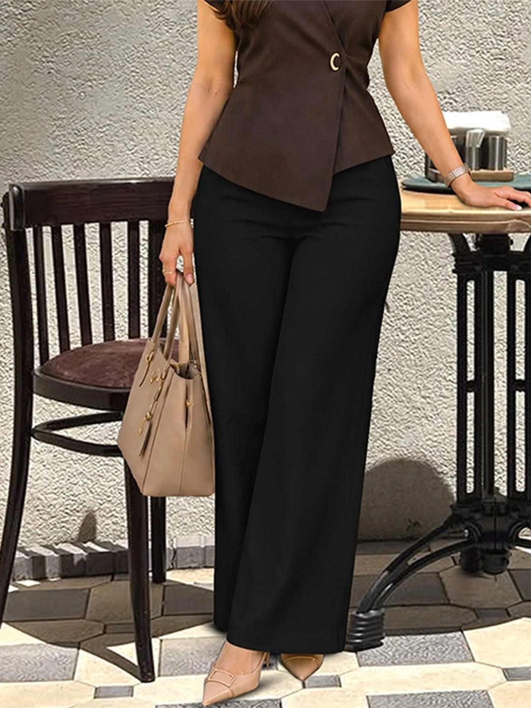 CILIMILI Women Relaxed Straight Leg Easy Wash Trousers