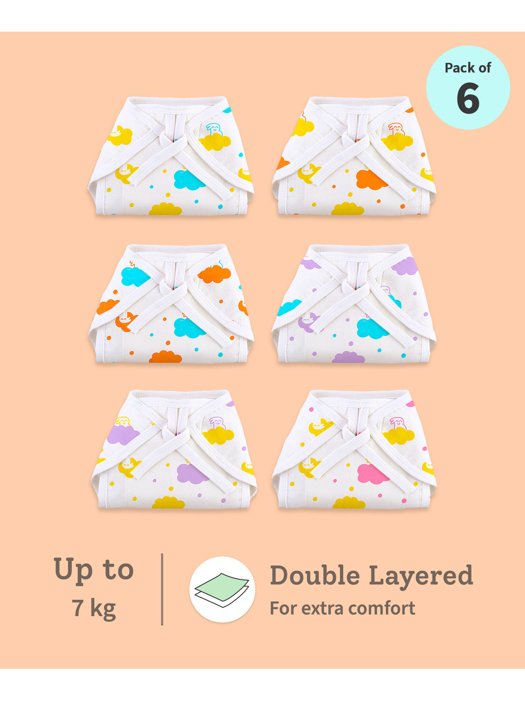 SuperBottoms Unisex NewBorn Baby Essential Cotton Basic LangotNappy 6P