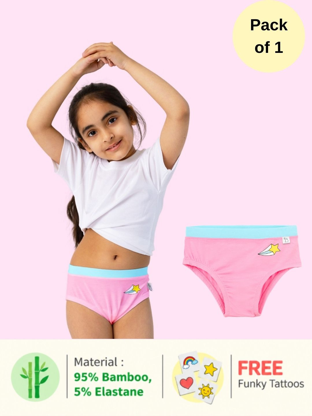 SuperBottoms Girls Super Soft Anti Microbial Basic Mid Rise Brief