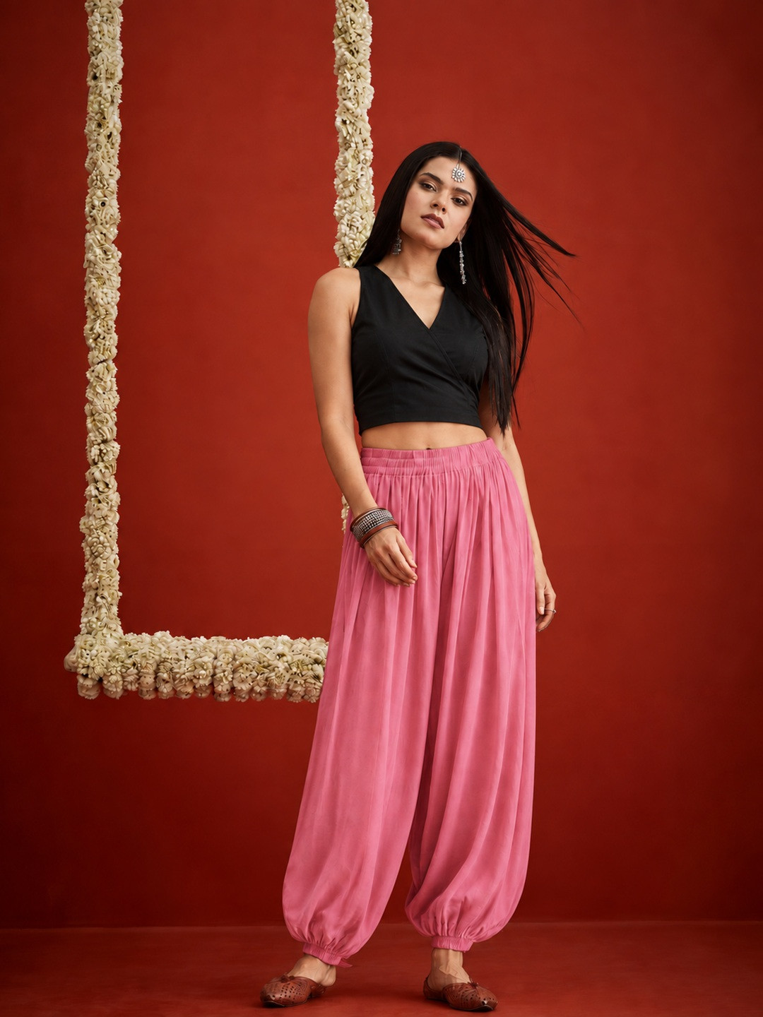 Stylum Women's Pink Solid Rayon Balloon Pant