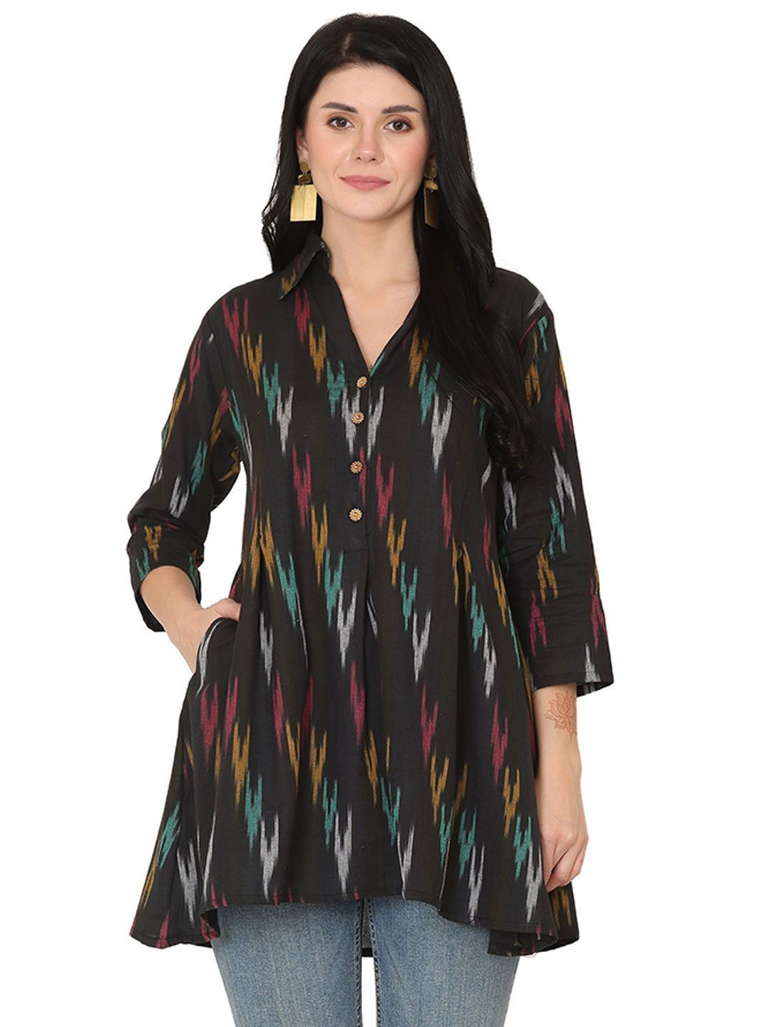 Jivitha Ikkat Ethnic Cotton A line Top