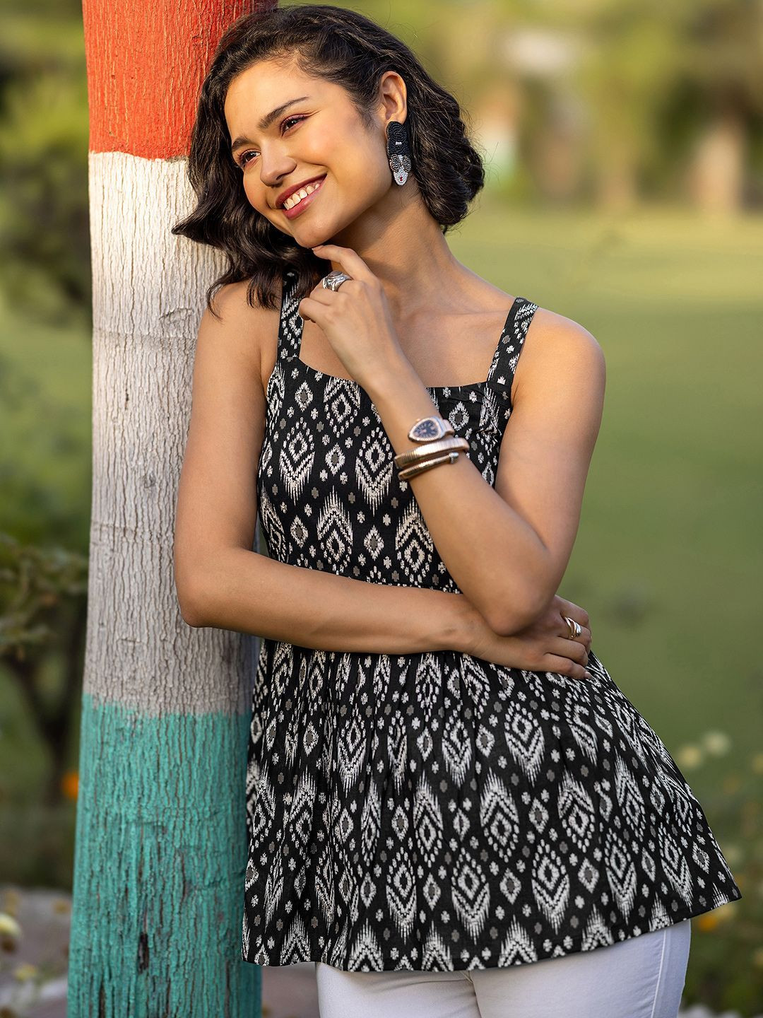 Gerua By Libas Women Ethnic Motifs Printed Square Neck Pleated Anarkali Kurti