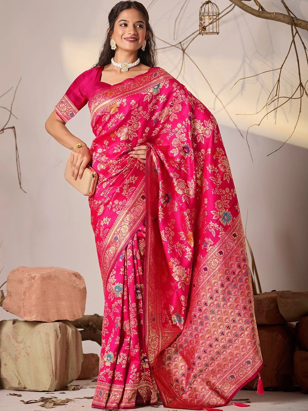 TINA FASHION Woven Design Banarasi Art Silk Saree