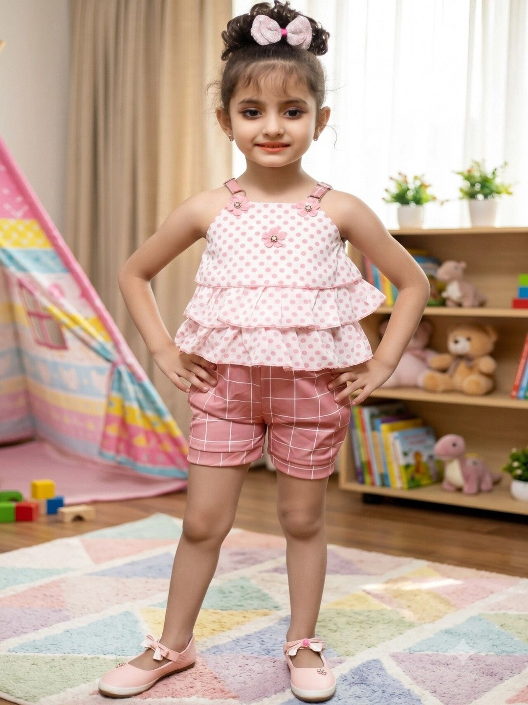 VALUE CREATION Girls Printed layered Sleeveless Top With Shorts