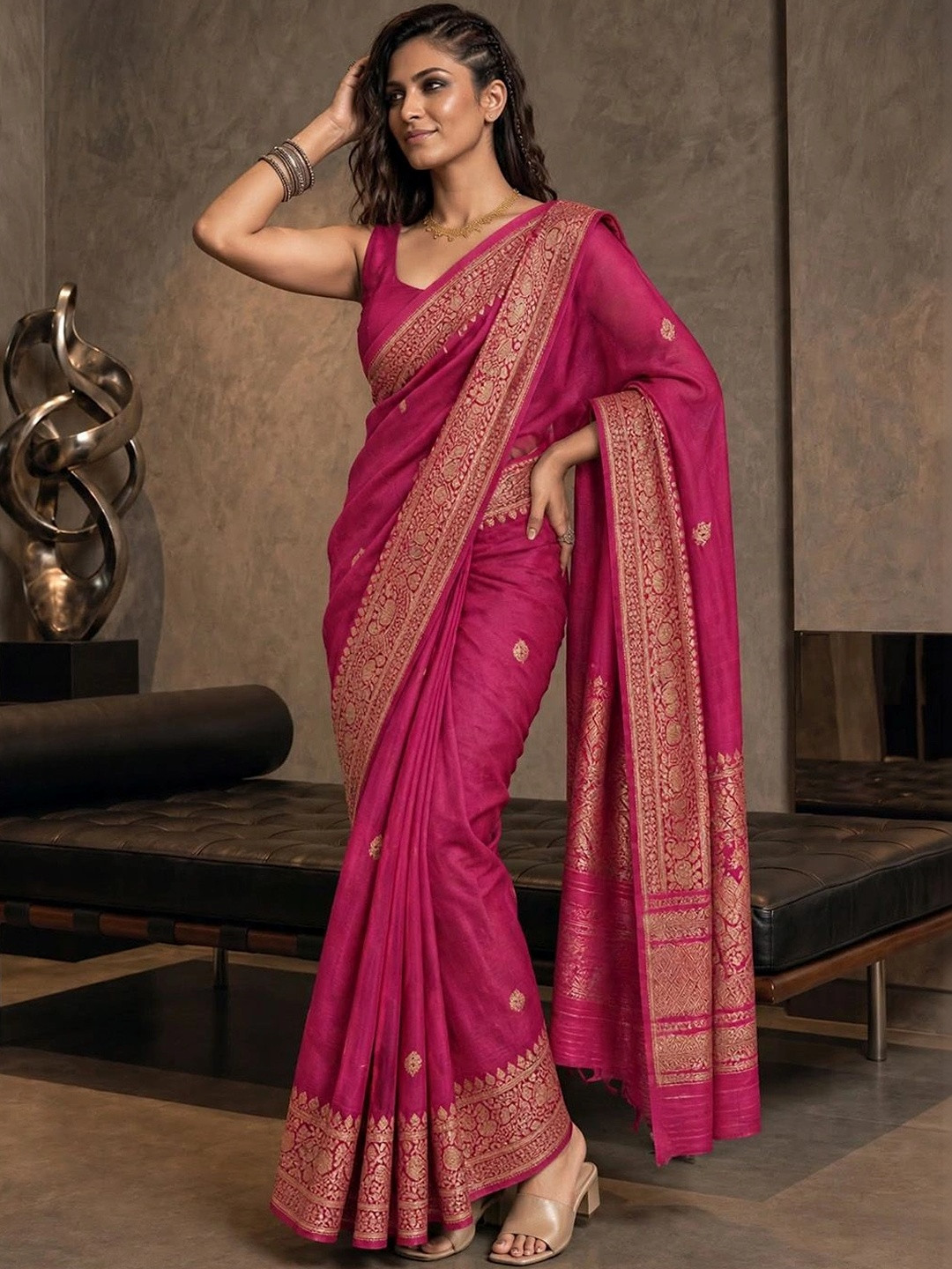 Urban Pallu Silk Blend Designer fwd Saree