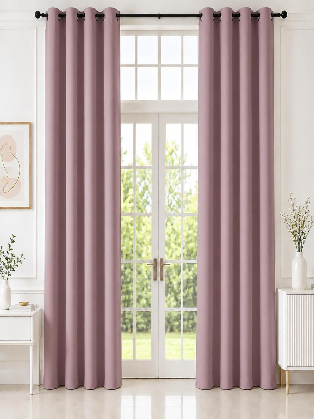 HOMEMONDE Lavender 2 Pieces Black Out Long Door Curtain