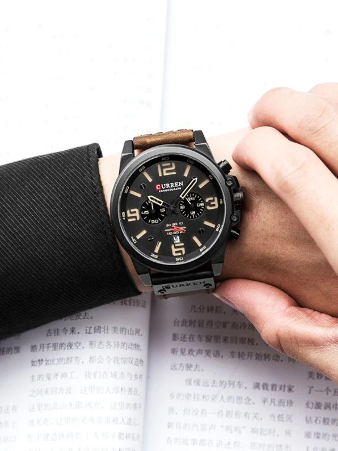 Curren Men Brass Printed Dial & Leather Analogue Watch CR-8314-DrkBkBrwn