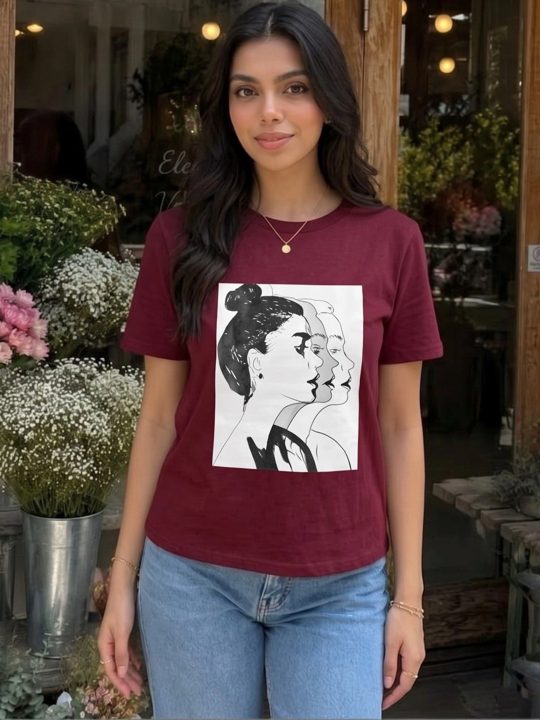 FABRICORN Women Printed Cotton T-shirt