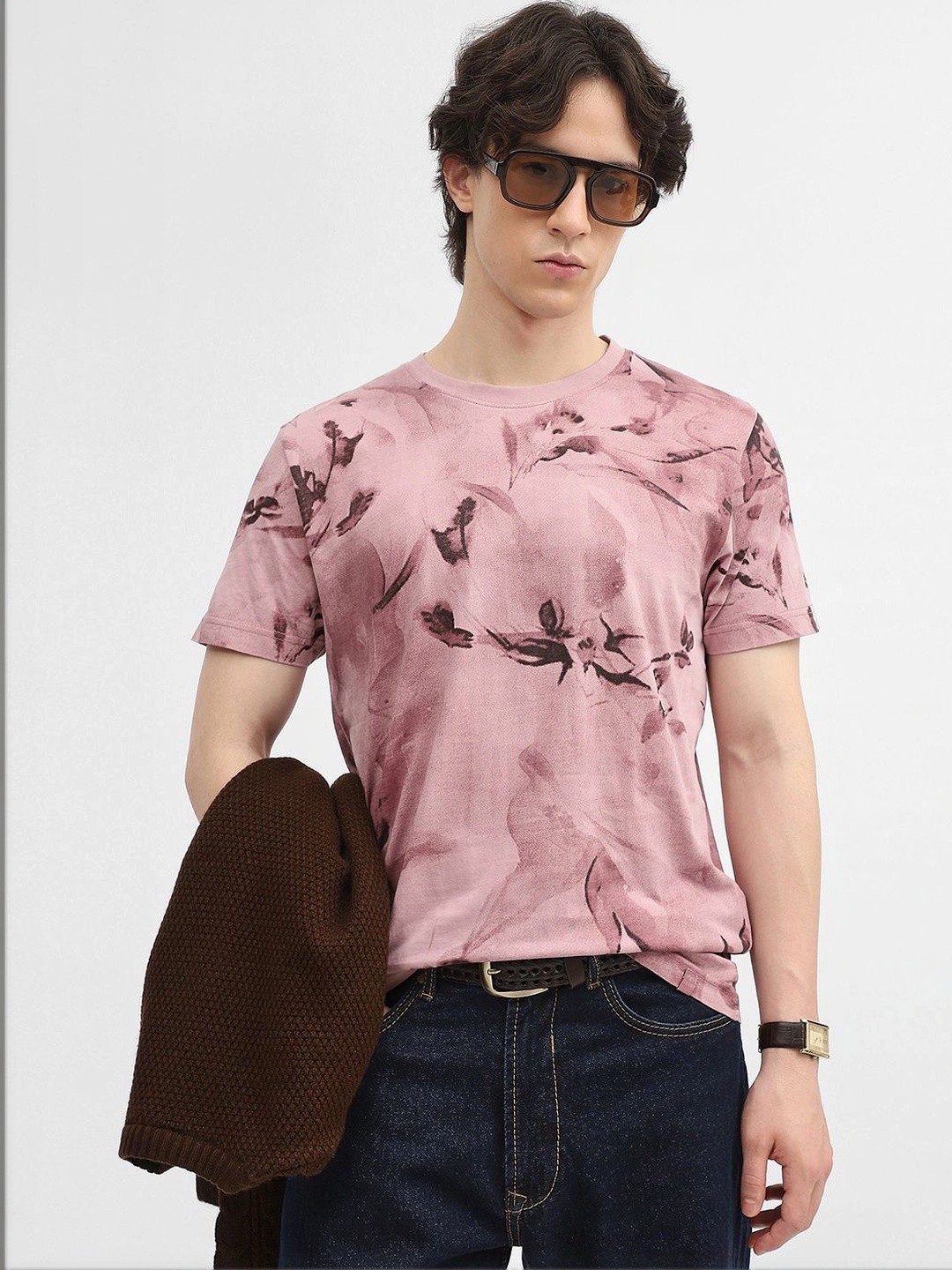 Mufti Men Floral Printed Round Neck Cotton Slim Fit T-shirt