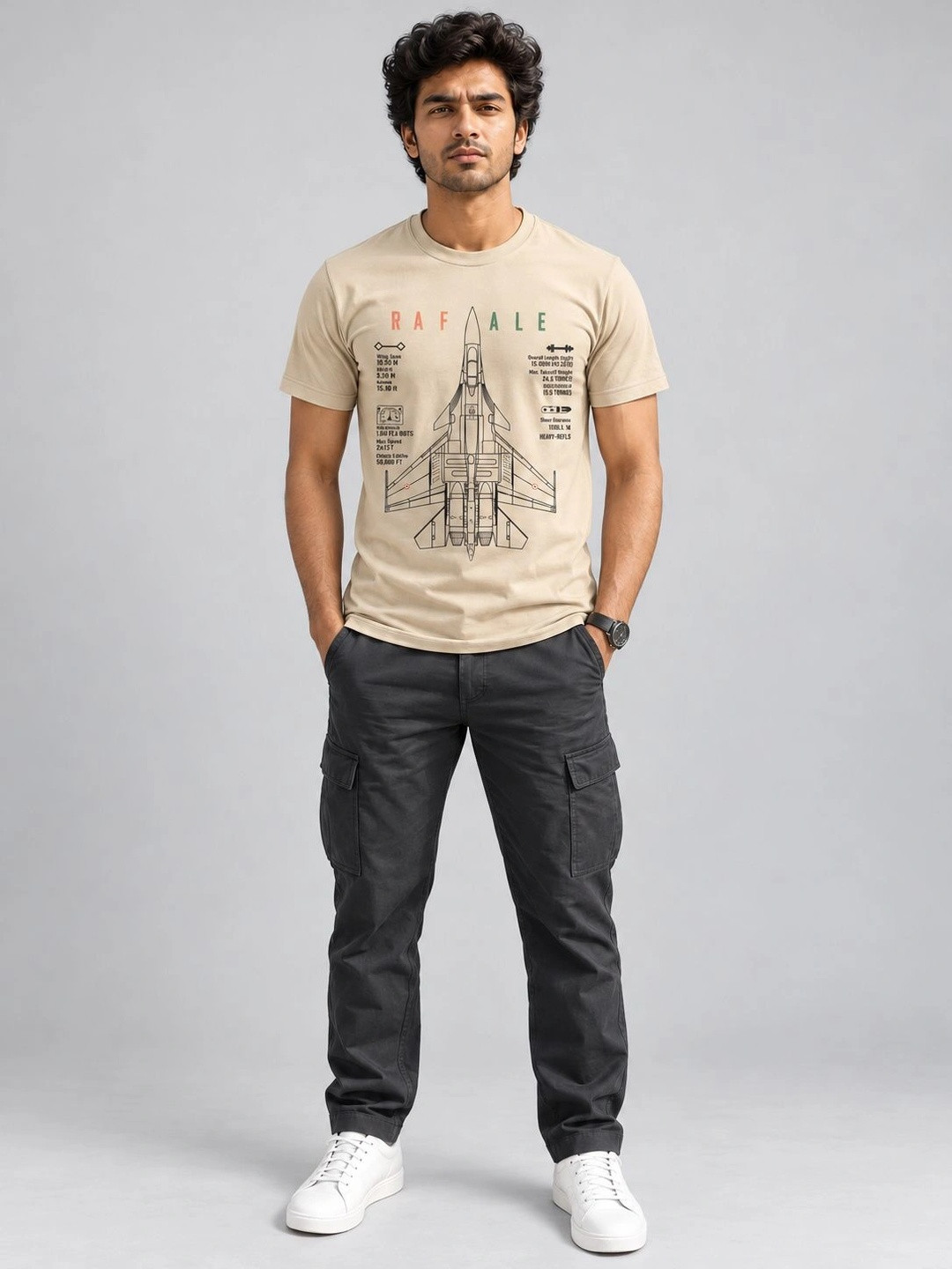 Warrior World Men Beige Graphic Printed Cotton T-shirt