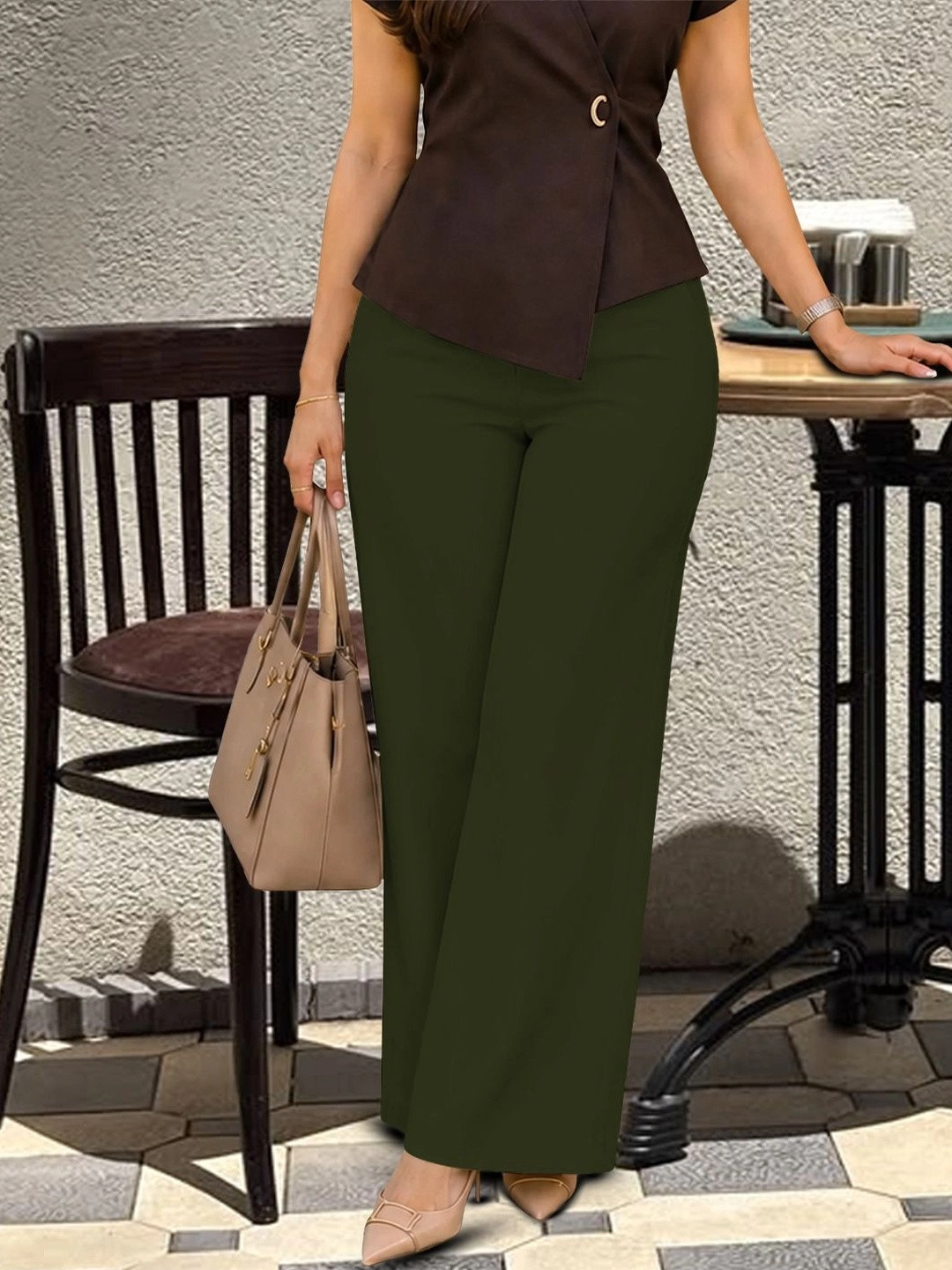 CILIMILI Women Relaxed Straight Leg Straight Fit High-Rise Easy Wash Trousers
