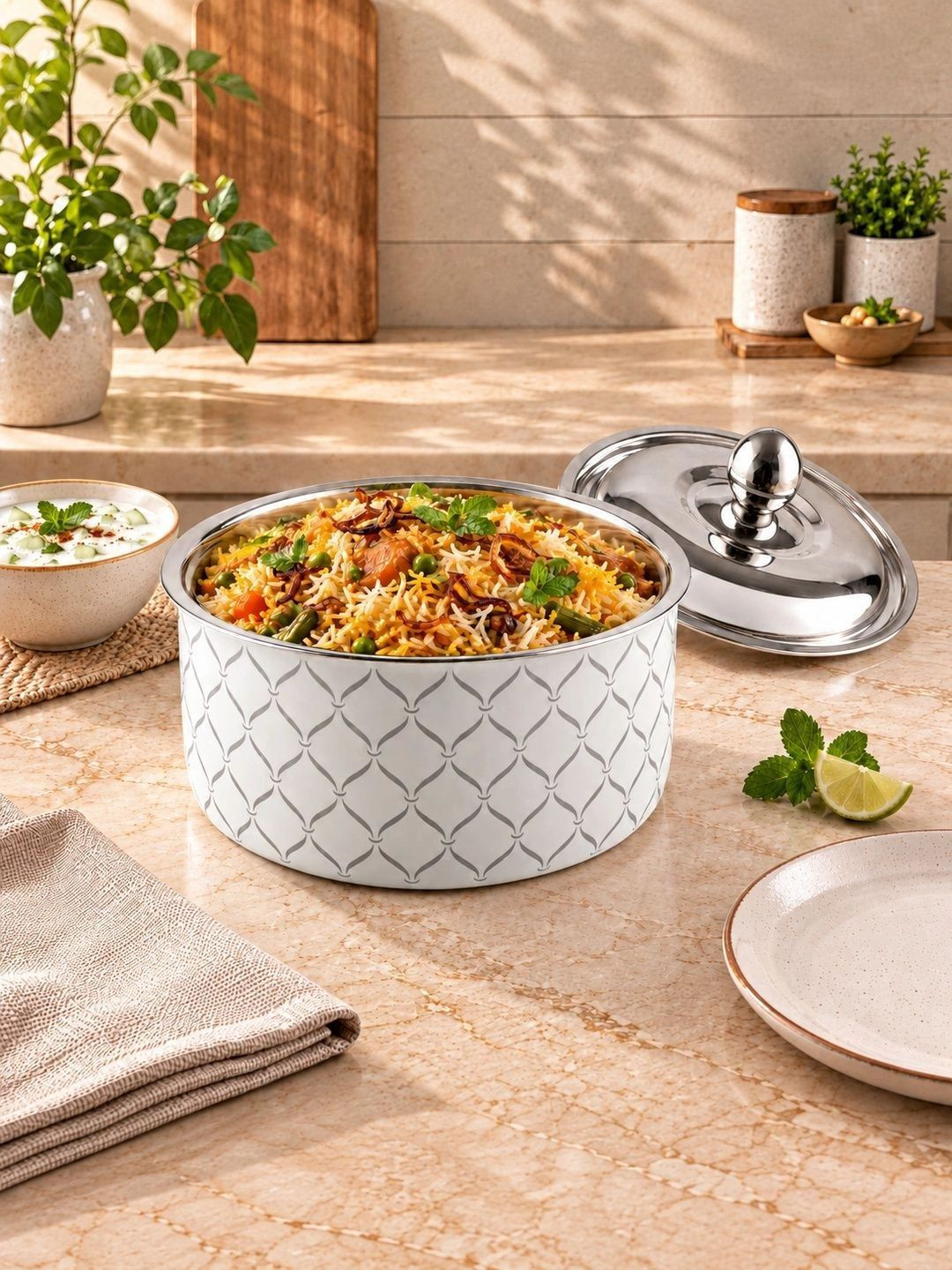 FnS Stainless Steel Double Wall Insulated Casserole with Self-Lock Press Lid 3000ml
