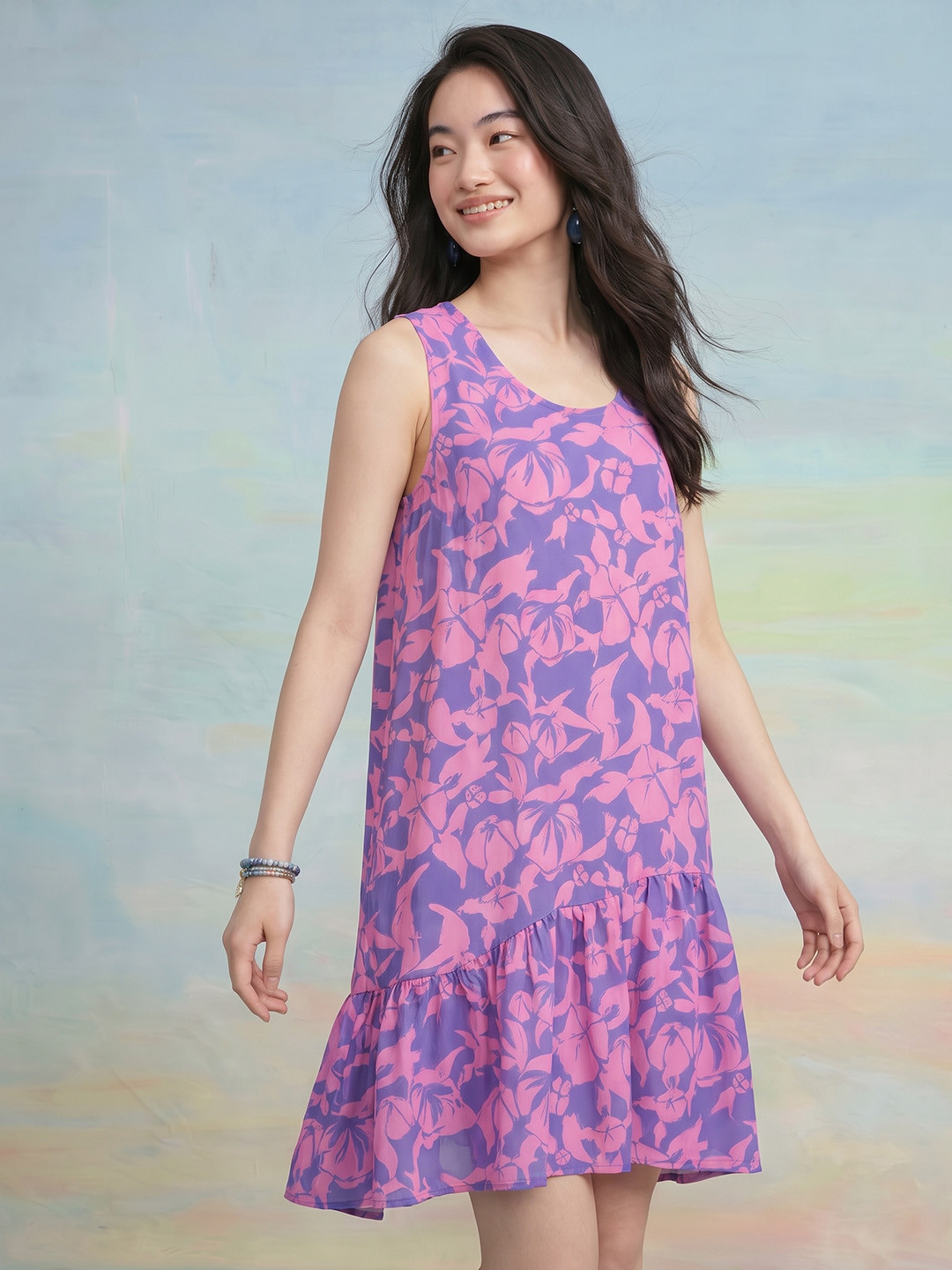 ZACCAI Sleeveless Floral Printed A-Line Dress