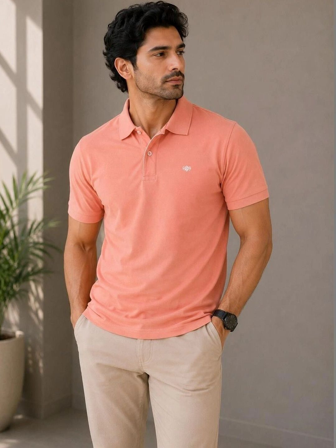 VELDEER Men Brand Logo Polo Collar T-shirt