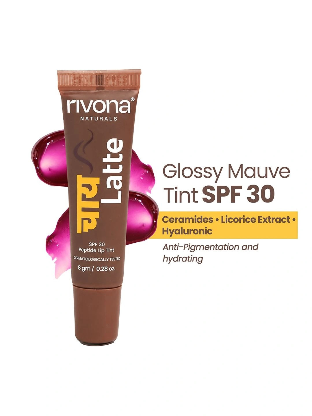 Rivona Naturals Chai Latte Hydrating Glossy Tinted Lip Balm- 8 g- Mauve