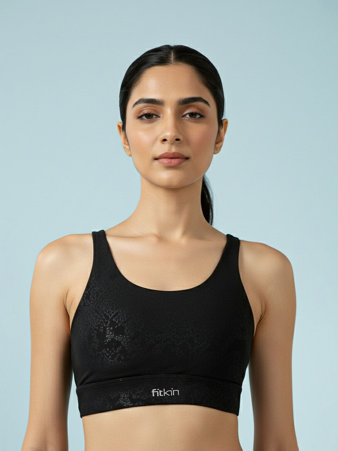 Fitkin Luxe Women's Luxe Black Snake Skin Sports Bra for Gym, Yoga & Training