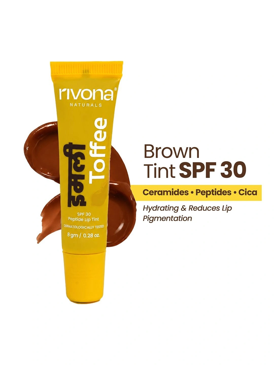 Rivona Naturals Imli Toffee Hydrating Glossy Tinted Lip Balm- 8 g- Tamarind Brown