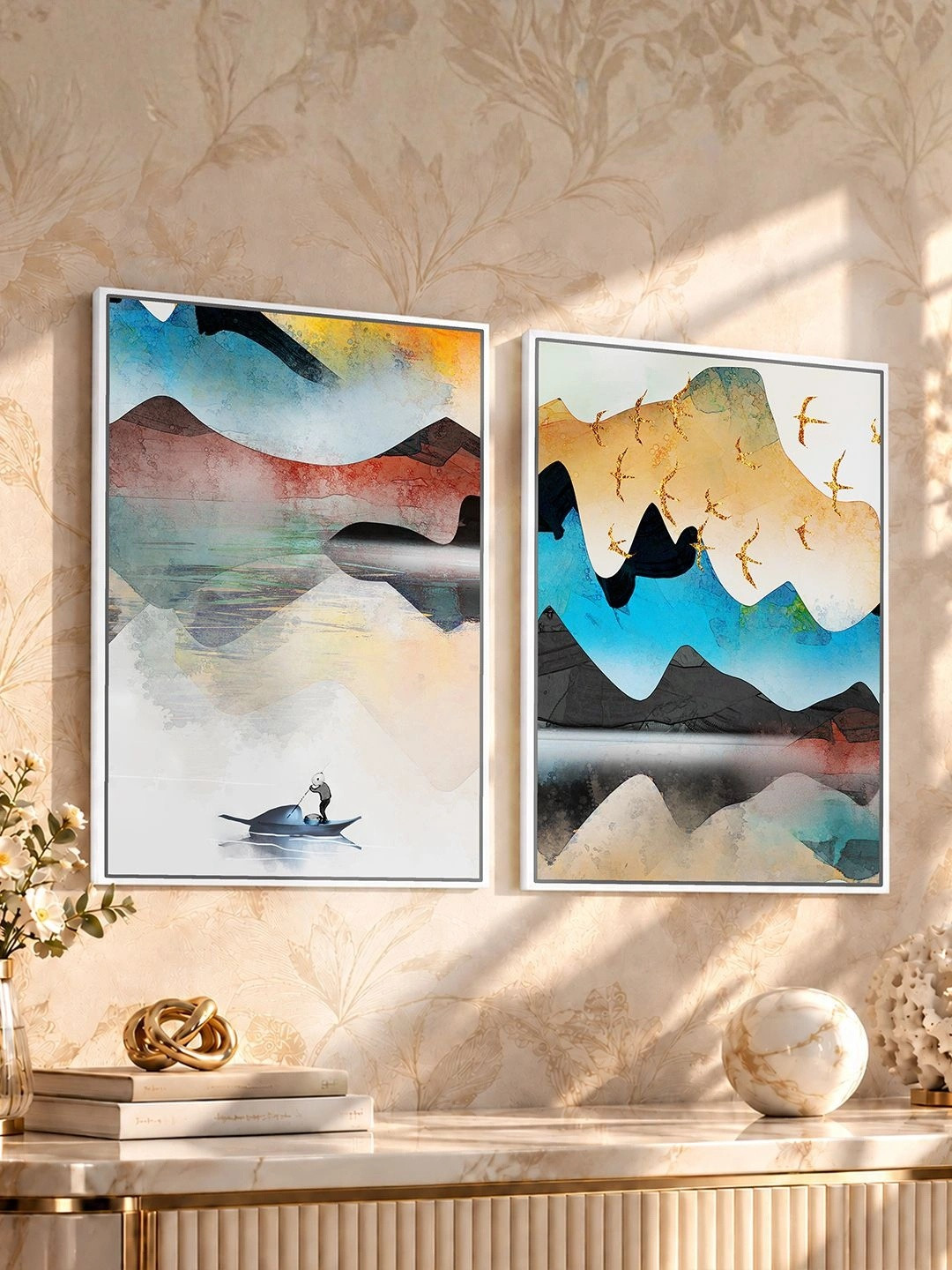 Art Street 2 Piece Mountains Printed Rectangle Portrait Paintings Wall Art - 17x13In
