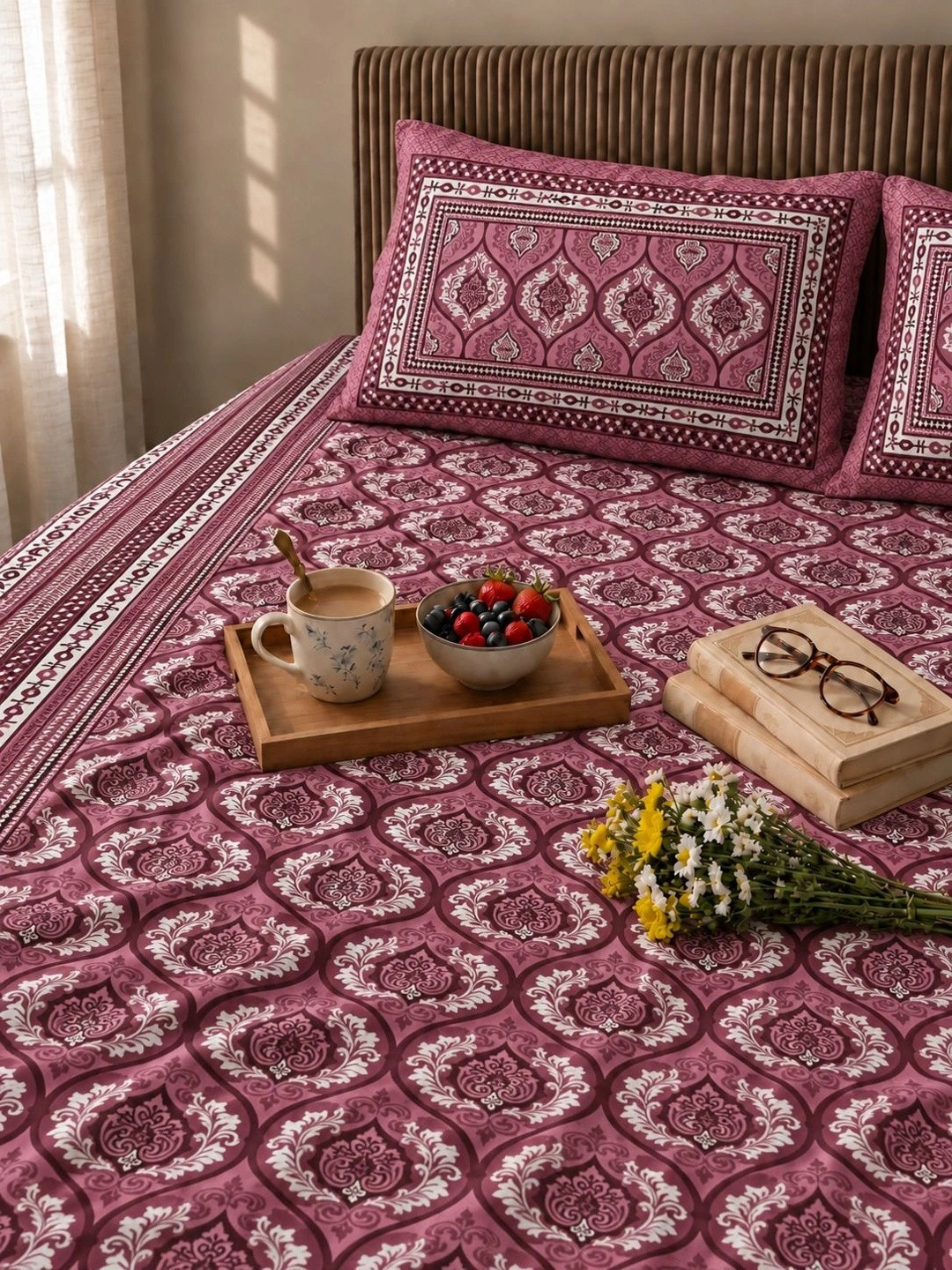 COZYKO Cotton 180TC King Size Bedsheet with 2 Pillow Covers- 90 Inch X108 Inches