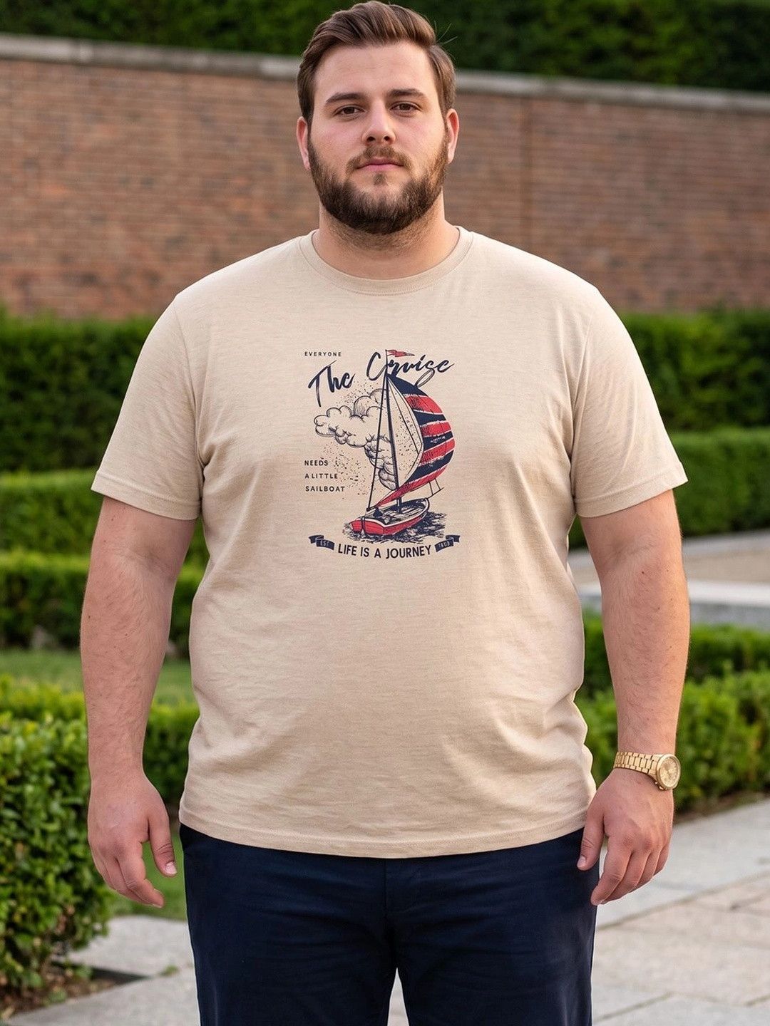 bigbanana Plus Size Graphic Cotton Round Neck Short Sleeves T-shirt