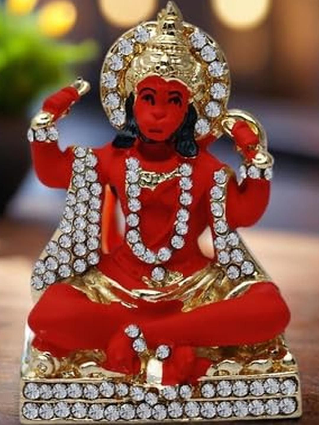 Kulin Metal Gold Plated & Red Stone-Studded Lord Hanuman Car Dashboard Idol