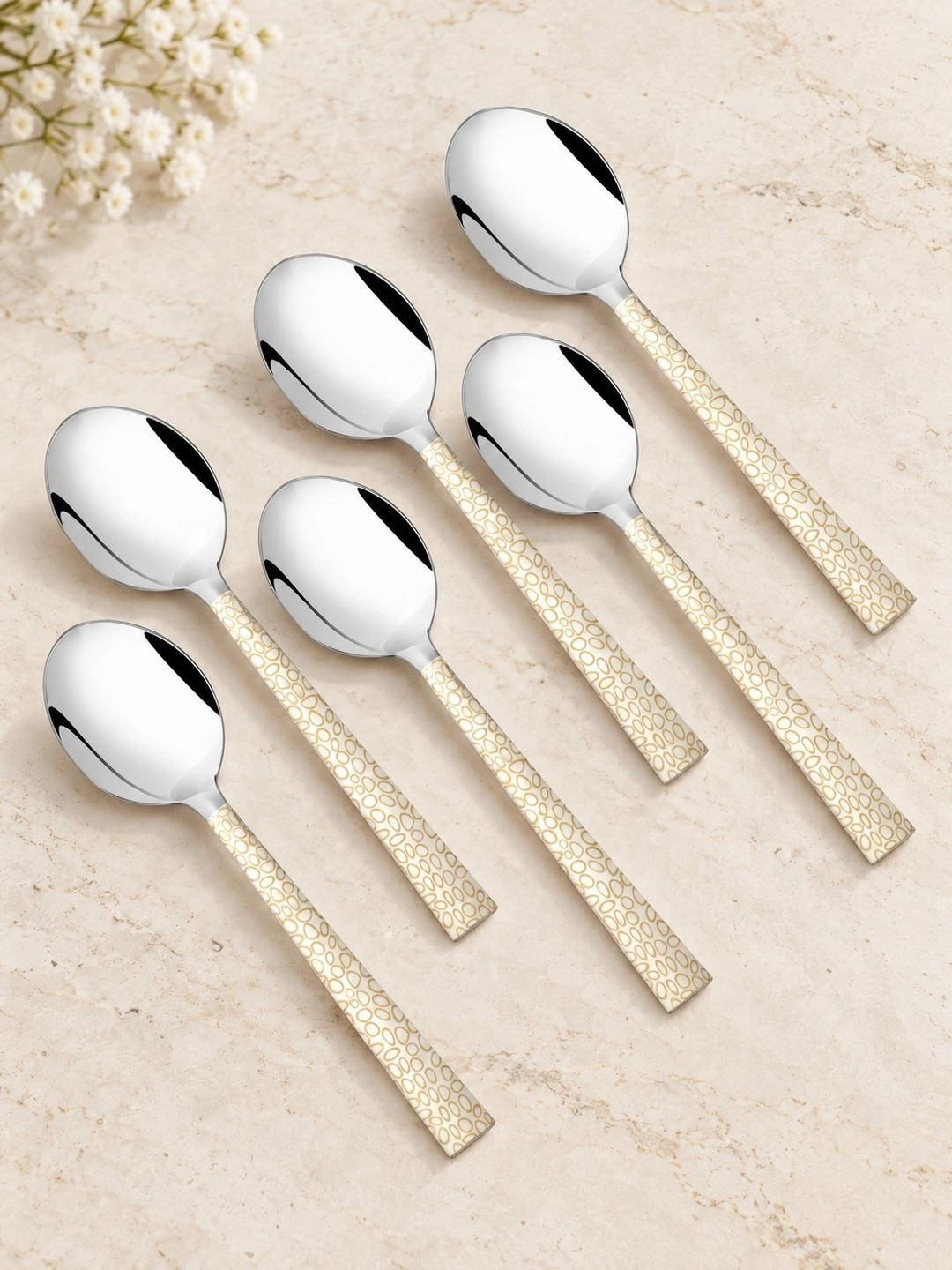 FNS Pebble Cream-colored 6 Pieces Stainless Steel Tea Spoons