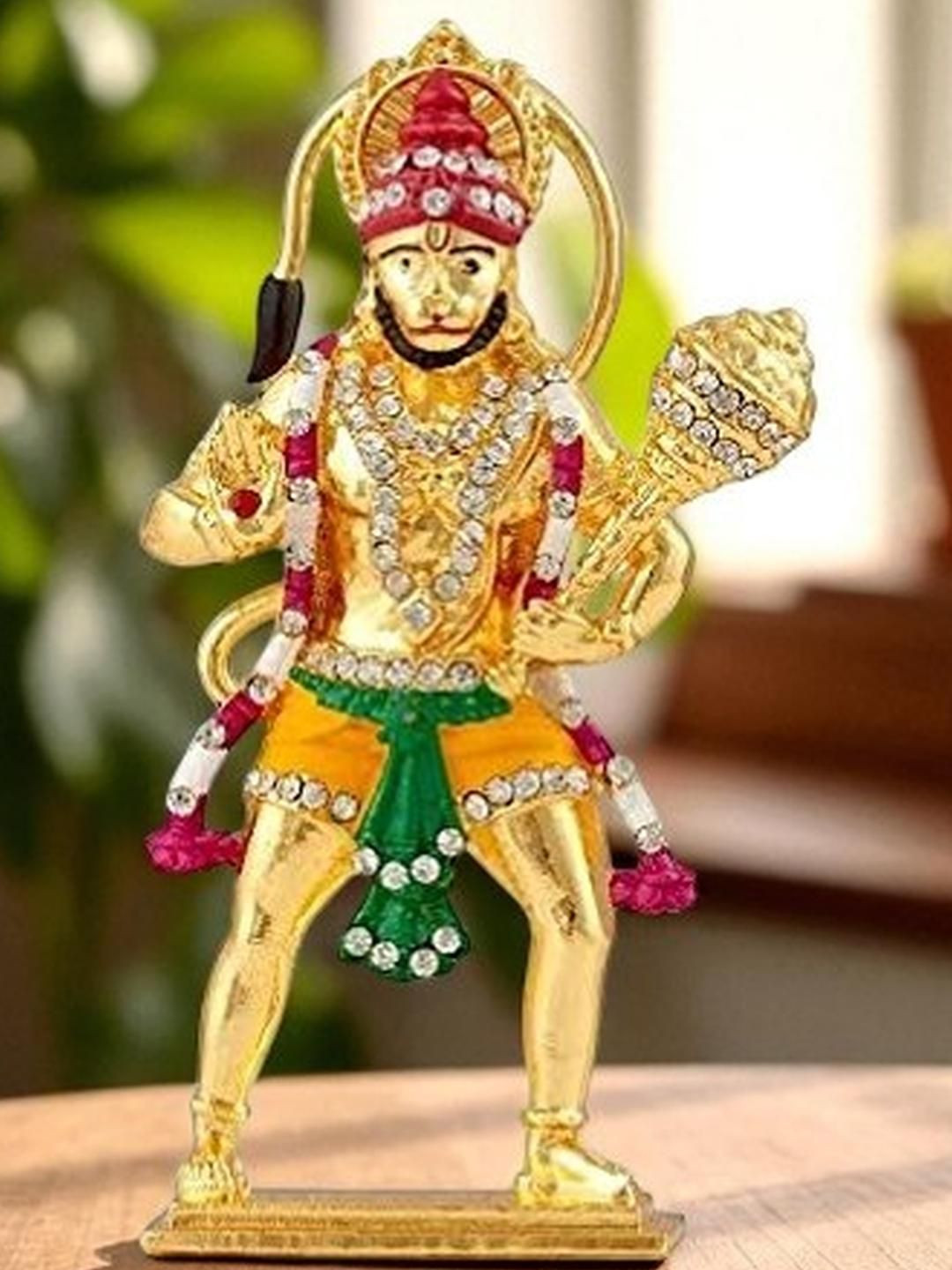 Kulin Metal Gold-Plated Lord Hanuman Idol with Stone Work & Religious Figurine Showpiece