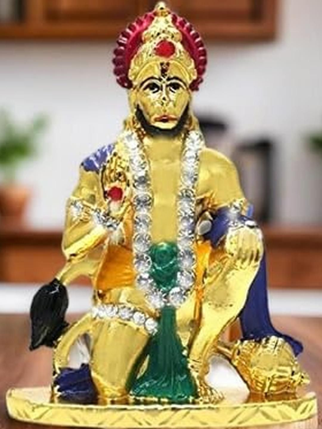 Kulin Gold Plated & Rhinestone-Studded Lord Hanuman Idol for Home & Car Dashboard