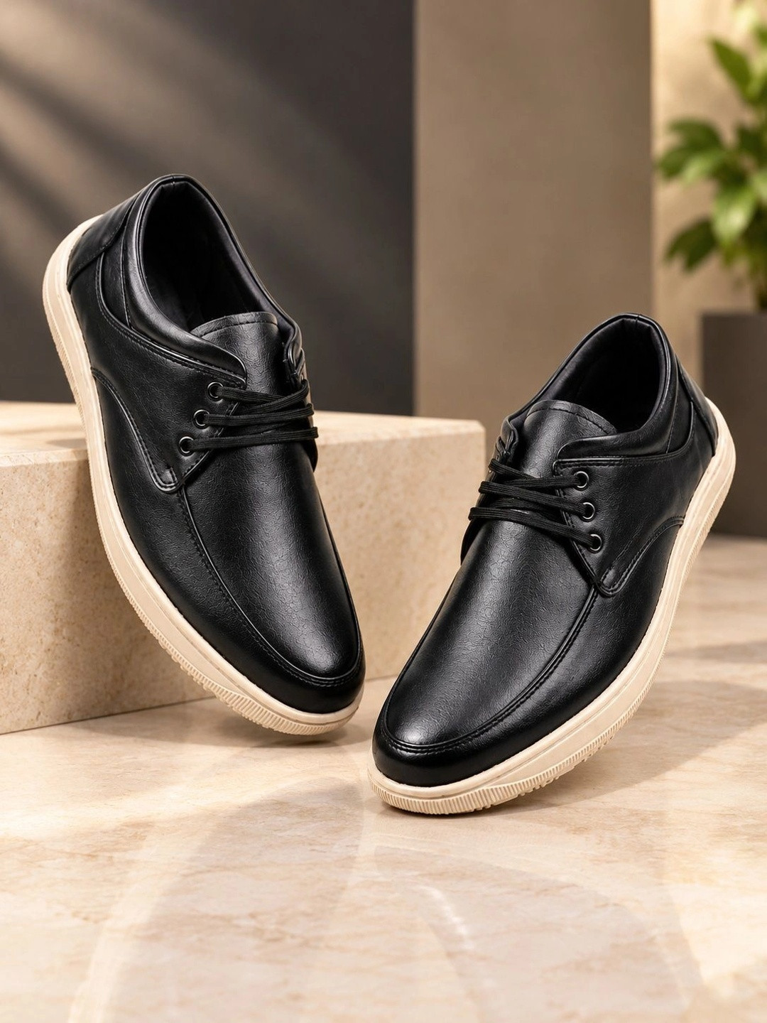FOR-B Men Leather Round Toe Lace-Ups Formal Derbys