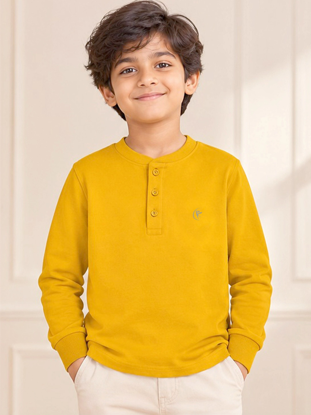 KiddoPanti Kids Henley Neck Applique T-shirt