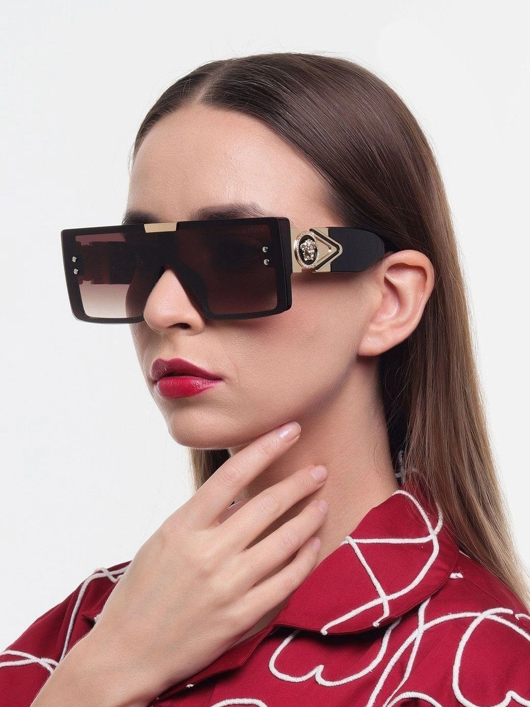 PELLE LUXUR Unisex Rectangle Sunglasses with UV Protected Lens