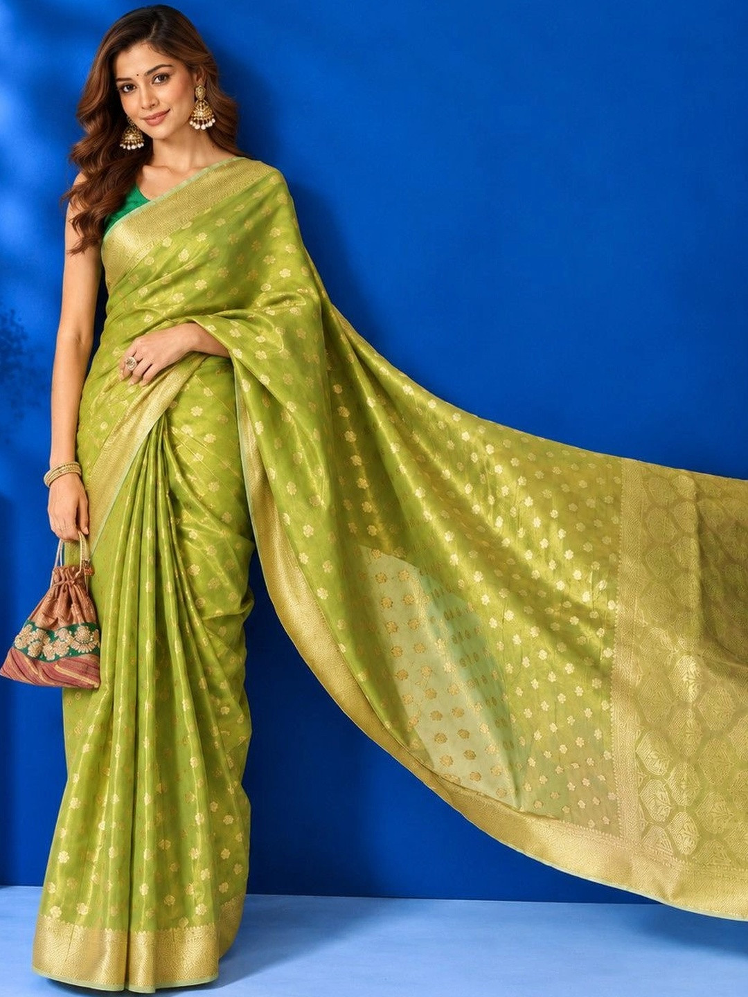 Silk Land Polka Dot Zari Tissue Fusion Banarasi Saree