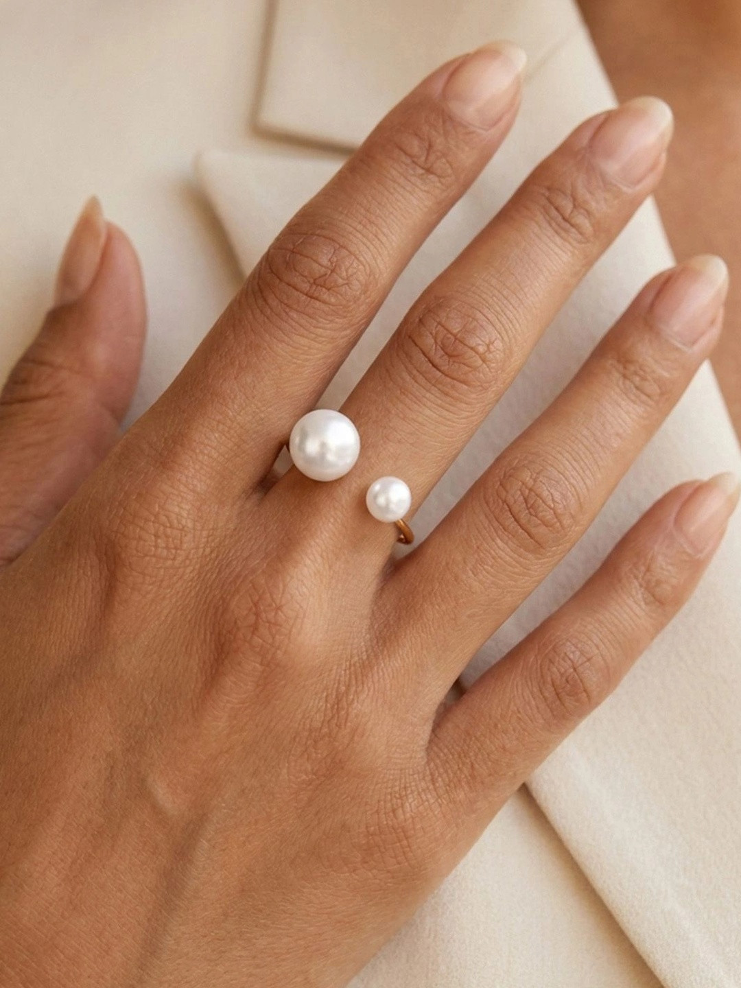 JOKER & WITCH Gold Plated White Pearl Beaded Adjustable Finger Ring