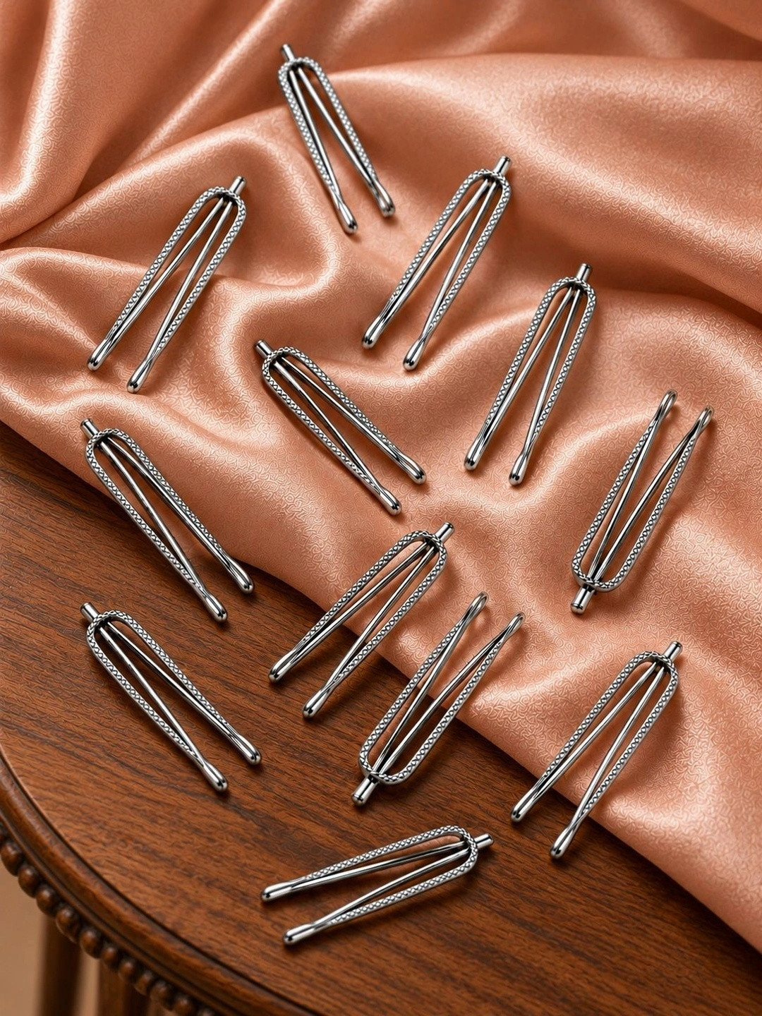 VAMA 12 Pcs Silver Plated Clip On Safety Saree Pleats Pin Brooch