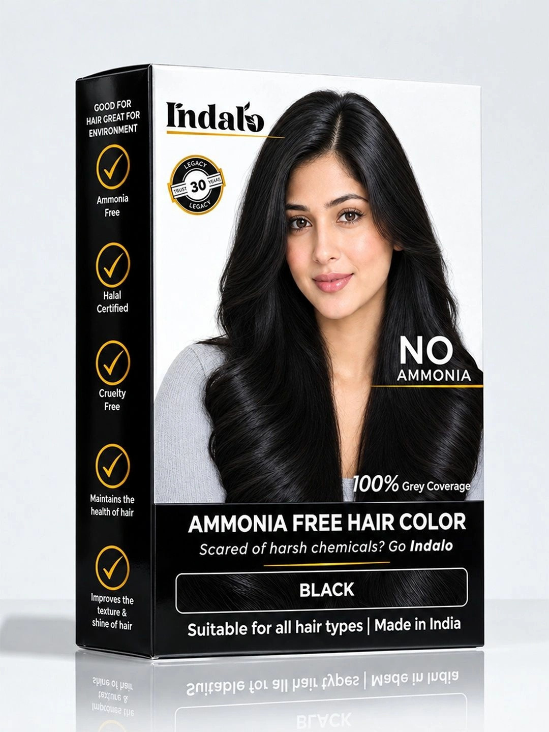INDALO Ammonia-Free Vibrant Hair Color with Natural Ingredients 100g - Black