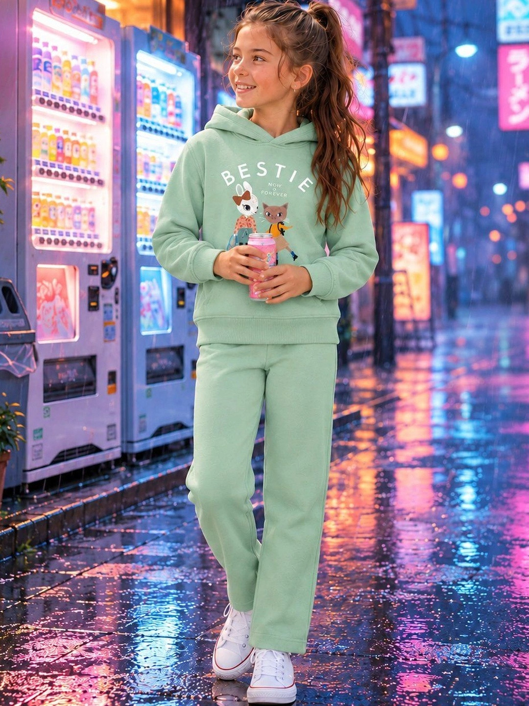 HELLCAT Girls Printed Hooded Sweatshirt With Trouser