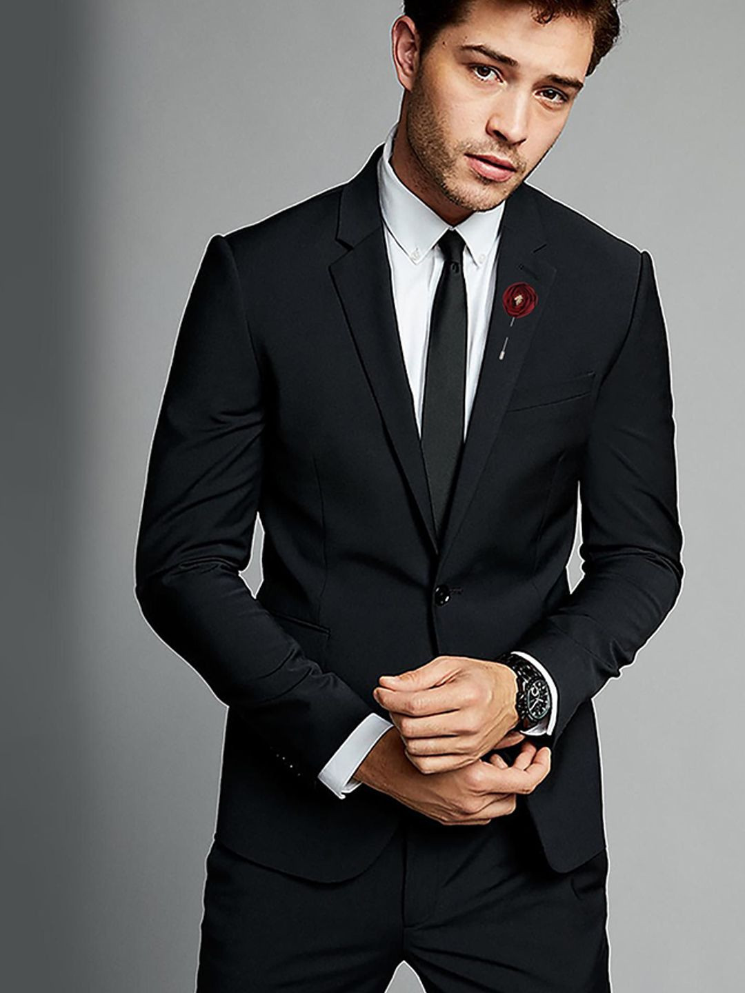 Curren Men Silver-Plated Lapel Flower Brooch