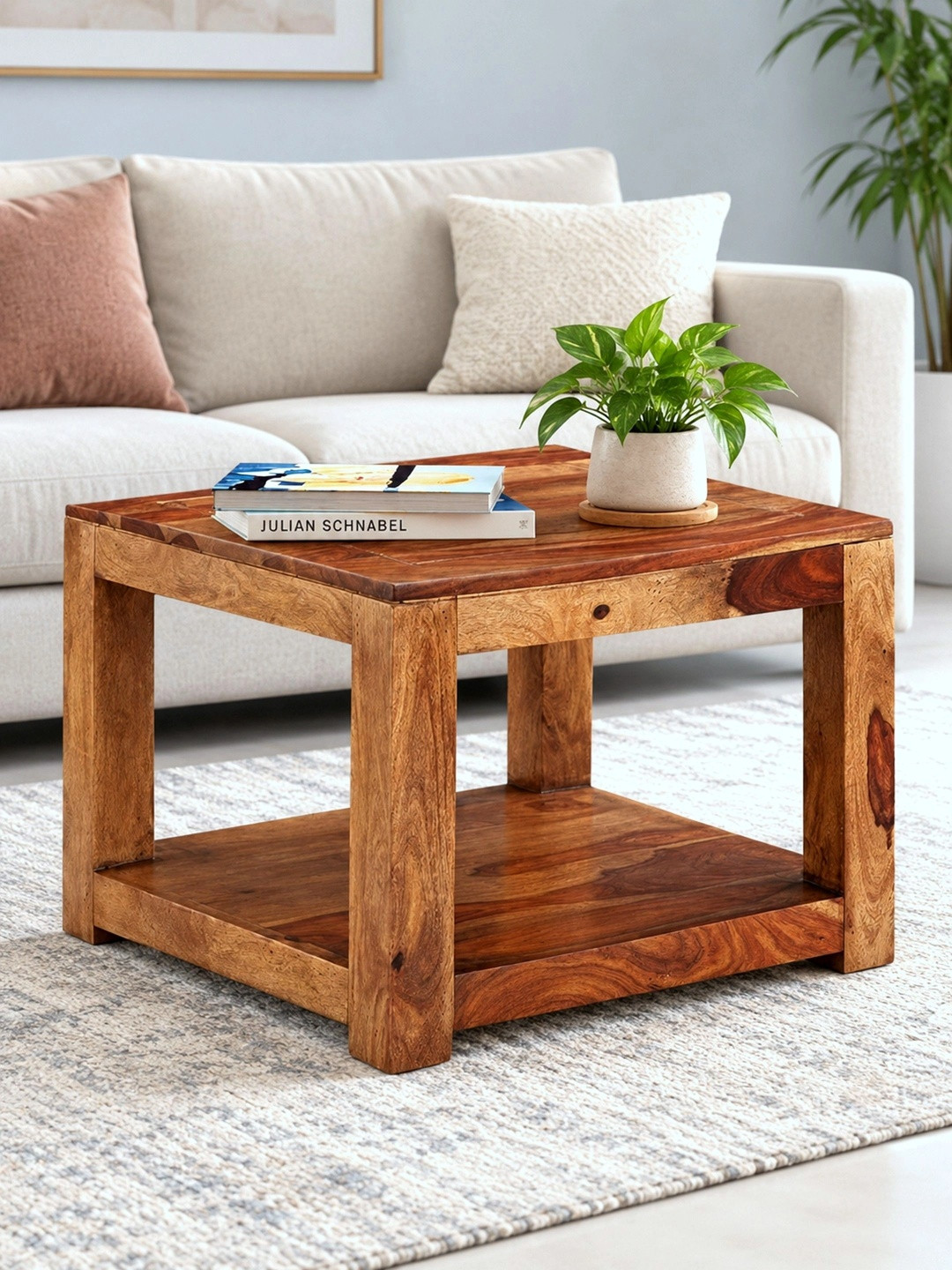Ikiriya Sheesham Wood Contemporary Coffee Table In Natural Teak Finish