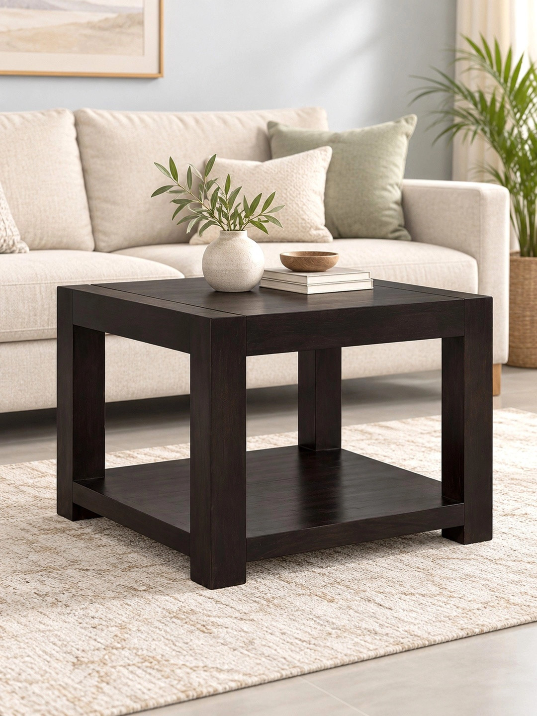 Ikiriya Lisbon Sheesham Wood Contemporary Square Tea table in Extra Dark Mahagony Finish