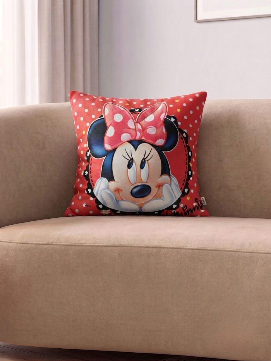 Disney Pink & Black Minnie Mouse Printed Square Cushion Cover