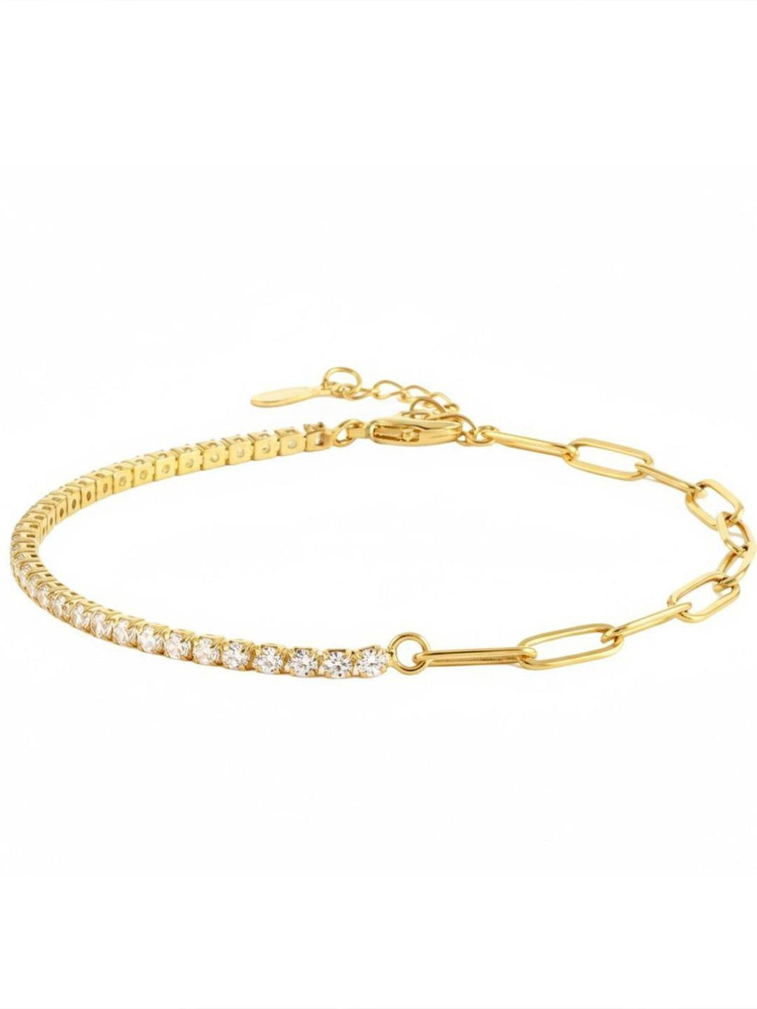 ShopSiiri 925 Silver Gold-Plated Artificial Stones Studded Wraparound Bracelet